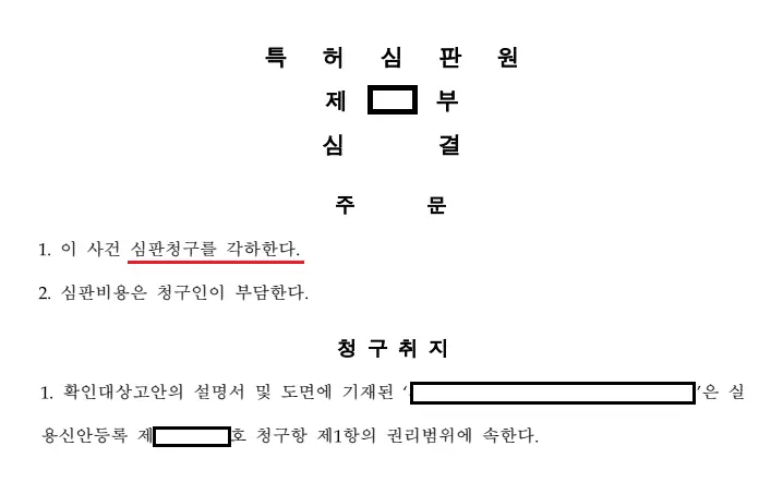 러닝머신 특허 권리범위확인심판, 상대방 심판청구 각하 — 심결문 발췌(개인정보 가림)